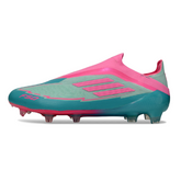 Chuteira Campo Adidas F50 Elite Sem Cadarço FG Azul Claro e Rosa Messi